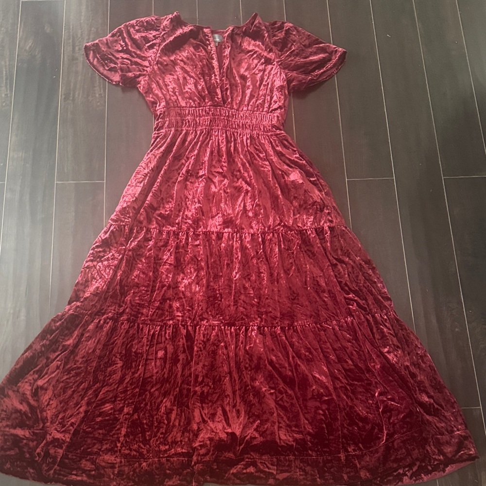 Anthropologie Deep Red Velvet Maxi Dress